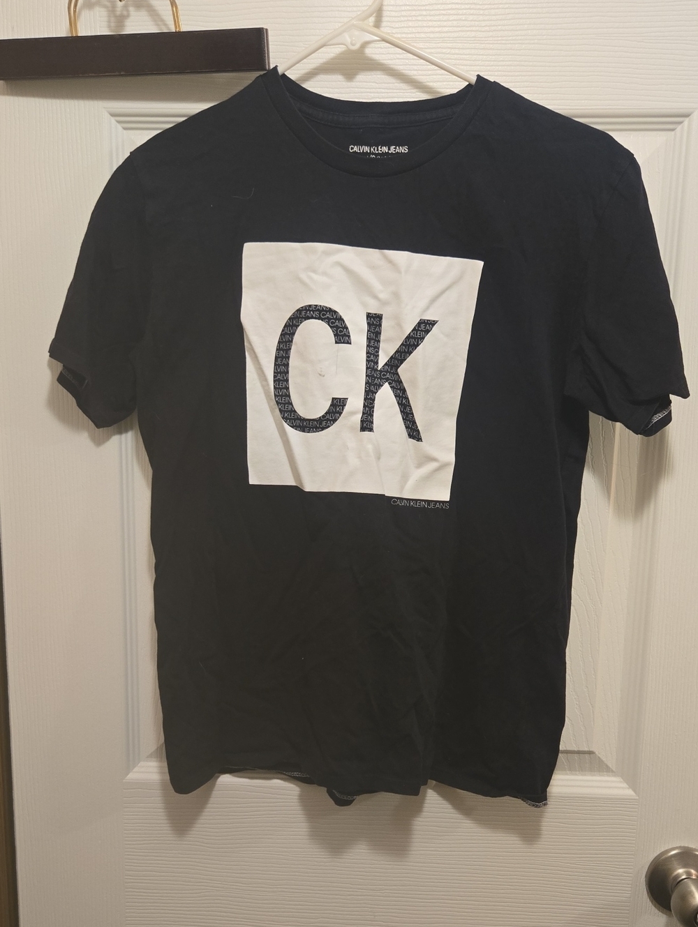 Calvin Klein Jeans Black Short-Sleeve Tee with White CK Square